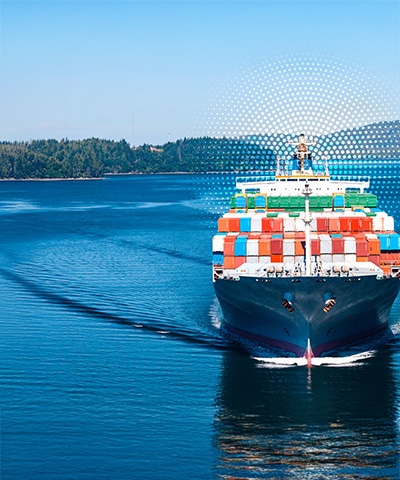 Shipping vessel equipped with FlexMaritime LEO