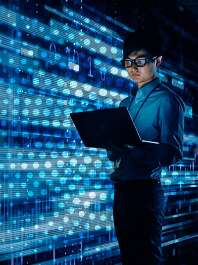 man looking at laptop screen